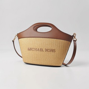 【Michael Kors】Tatum 中型編織手提斜背兩用包(焦糖棕)