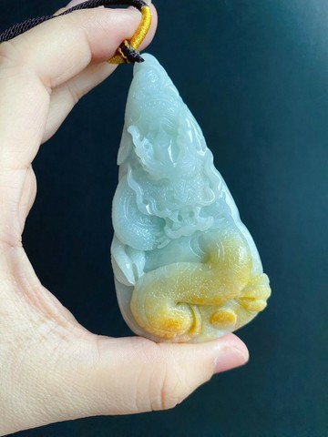 天然緬甸玉翡翠 綠底帶黃翡 龍牌 吊墜 招財守護 平安富貴 禮物