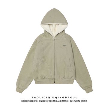 美式復古加厚加絨連帽外套女冬季cleanfit寬松情侶裝保暖夾克棉服