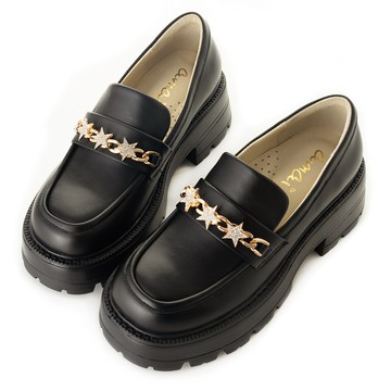 甜酷五角星鍊條輕量厚底樂福鞋 黑  LF14-43BK