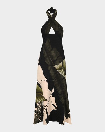 Elegant Expedition Printed Crossover Halter Ankle Dress