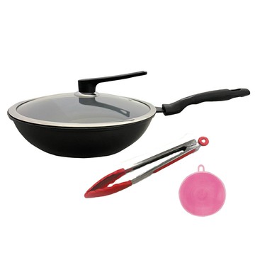 派樂 備長炭 厚釜炭吉鍋 32cm 炒菜鍋 送備長炭棒2支+矽膠刷+小矽膠夾 日本長壽法寶鹼性能量 遠紅外線炒鍋