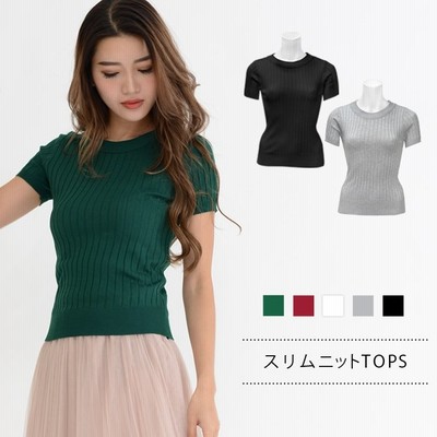 サマーニット 半袖 チュニック レディース トップス セーター ニットソー 大人 リブニット シンプル 無地 黒 ブラック ホワイト グレー 春 夏 春夏 通販 Lineポイント最大get Lineショッピング