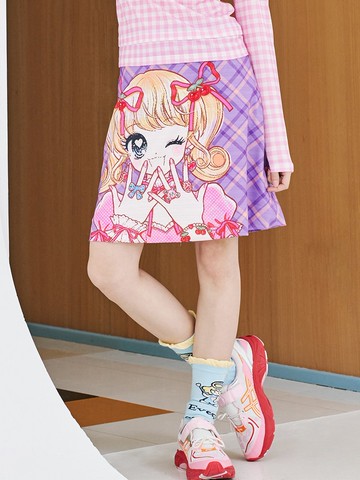紫色美少女格子印花短裙 復古可愛甜辣
