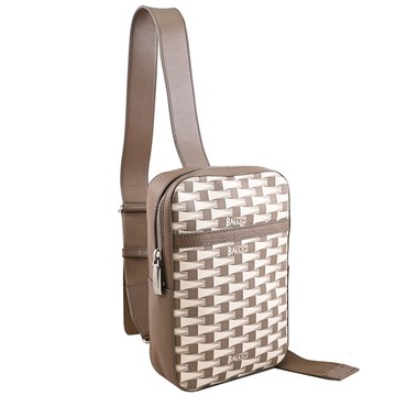 【福利品】BALLY 6306649 PENNANT SLING 品牌印花單肩後背/胸口包.淺棕