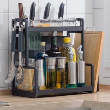 【HappyLife】40cm兩層廚房收納架+刀架+筷子筒+砧板架 40×22×41.5CM Y9979