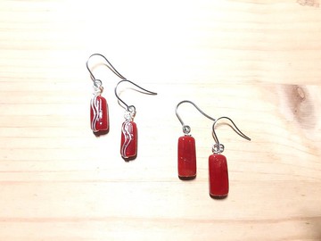 柚子林琉璃 - 方珠 & 水紋 - 百搭琉璃耳環系列 - 櫻桃紅