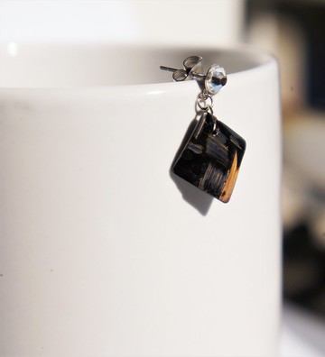 方塊黑-籃胎漆器耳飾品