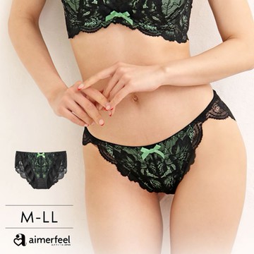 aimerfeel-淑女花卉圖案性感交叉蕾絲三角內褲2-蘋果綠-603722p-AG