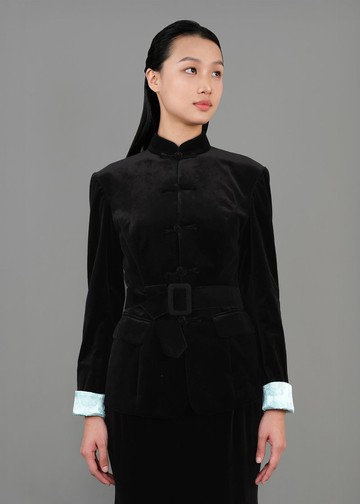 合身絲絨唐裝外套配腰帶 |香港設計