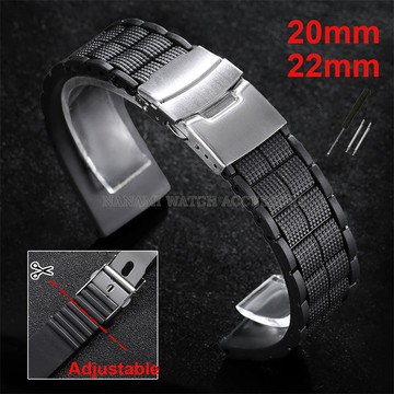 SEIKO 20 毫米 22 毫米矽膠運動錶帶防水軟橡膠條紋錶帶折疊扣可調節手鍊男士腕帶適用於精工潛水