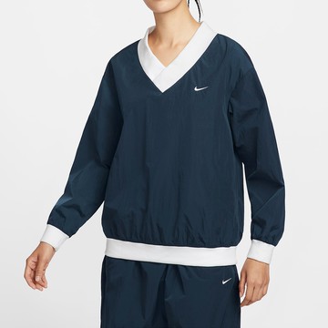 【NIKE】AS W NSW ESSTL WVN UV LS VNCK 女 長袖上衣 深藍色-FV7650480