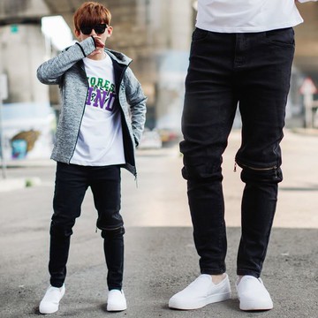 【NB1121J】刀割拉鍊造型大彈力合身版黑色牛仔褲 (SS-RC2238)