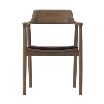 Hiroshima Low 廣島扶手椅（胡桃木、深棕皮革座墊）