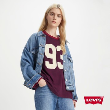 Levis 女款 長版校隊學院風長袖T恤 桑葚紫