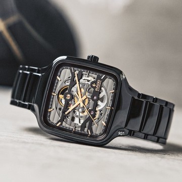 RADO 雷達表 True Square真方雙橋鏤空機械錶 黑陶瓷款38㎜ R01 (R27124162)