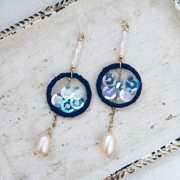 手工刺繡耳環 星屑 夜空  可改夾式