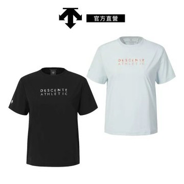 【DESCENTE】迪桑特 女士 彈性涼感下襬抽繩短袖T恤(黑色/淡藍色)