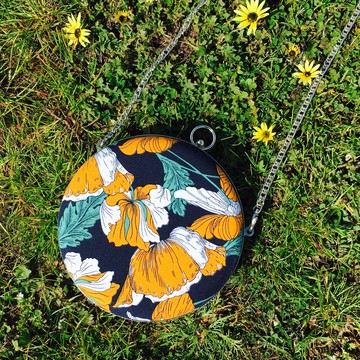 深藍大黃花小圓包 - 可手拿/ 斜揹/ 婚禮姊妹禮物