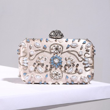 現貨+預購 晚宴包鍊條手拿包-綢面串珠花朵鑲鑽女包包2色73vj6【獨家進口】【米蘭精品】