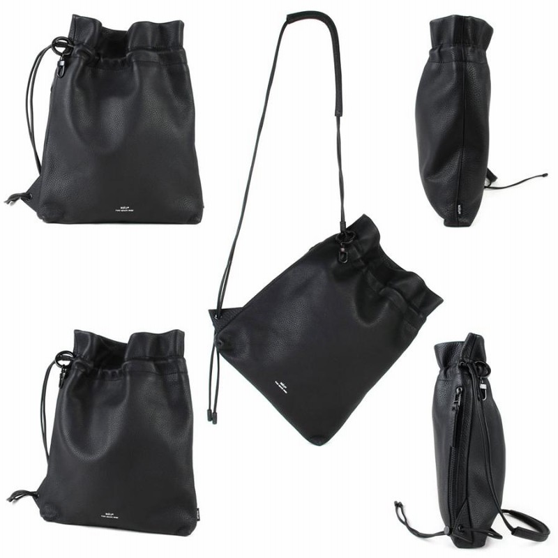 チーバッグ メッシュ巾着 ショルダーバッグ ミニ 編み込み レザー 黒  