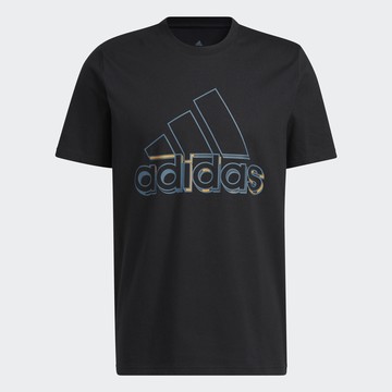 ADIDAS 胸前藍線簍空LOGO短T 黑