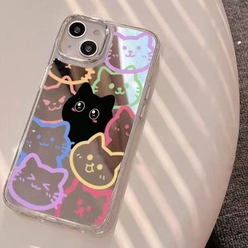 鏡面線條黑貓適用三星s23ultra手機殼硅膠s24簡約s22/s20fe卡通s21+可愛a54a53時尚少女a55a34防摔note20/s10