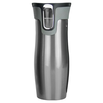 便攜式一鍵飲水不鏽鋼真空保溫瓶 450ml 304不鏽鋼材質 防滑耐刮 不易變形、漏水  顏色隨機  1個