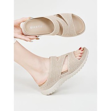 超輕可下水線縫防滑涼拖女外穿高跟媽媽拖鞋夏季海邊坡跟沙灘涼鞋