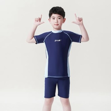 兒童泳衣男童分體半袖2024新款中大童青少年男孩泳褲溫泉游泳套裝