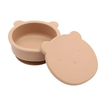 矽膠餐具 TRENi Mini 鉑金矽膠小熊碗附蓋-奶茶