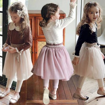 女童打底褲春秋外穿褲裙韓版公主洋氣女寶加絨仙女網紗假兩件裙褲