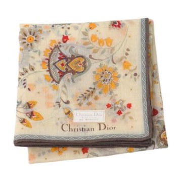DIOR 迪奧 Christian DIOR 100%棉復古佩斯利花卉圖騰品牌字母LOGO帕領巾(米色系/46CM)
