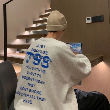 重磅圓領衛衣春秋款字母印花套頭外套春季新款高街vibe上衣男衣服