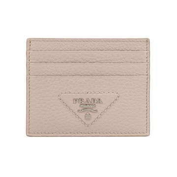 PRADA 縫線三角Logo 6卡名片夾/卡片夾(荷花粉)