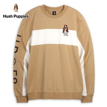 Hush Puppies T恤 男裝剪接配色刺繡狗長袖T恤