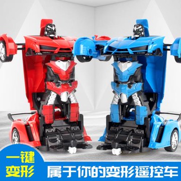 跨境1:18一鍵變形遙控汽車RC兒童賽車模型警車可充電遙控車跑車