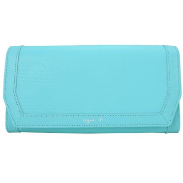 agnes b.細菱格紋前翻扣拉鍊長夾(水藍)