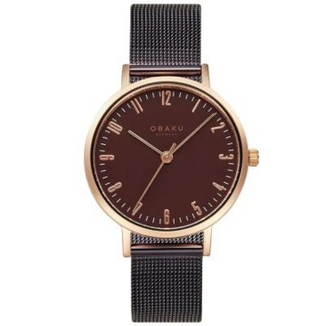OBAKU 城市探索淑女時尚腕錶-玫瑰金x咖啡-V248LXVNMN