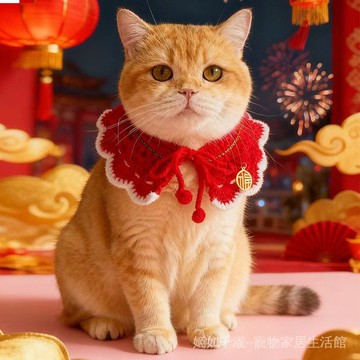 新款寵物新年披肩貓咪跨年圍巾狗狗過年圍領喜慶圍脖手工編織毛綫