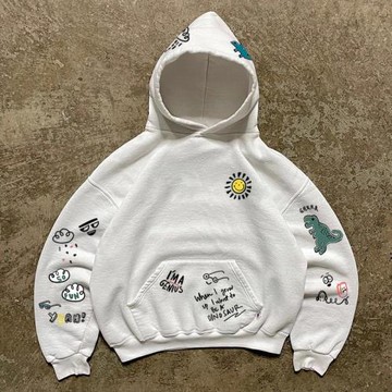 480G純棉大毛圈 卡通美式復古衛衣秋冬款2023款學院拼接上衣