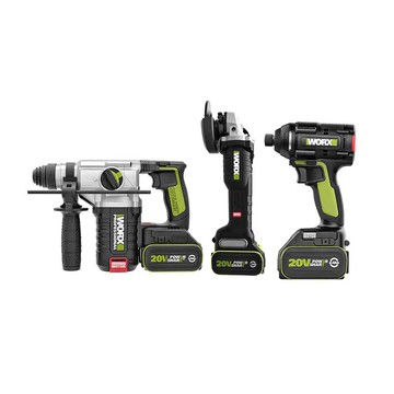 WORX 水電三機組 無刷衝擊起子機/砂輪機/電錘套組 WU939 含雙充電器+四鋰電池