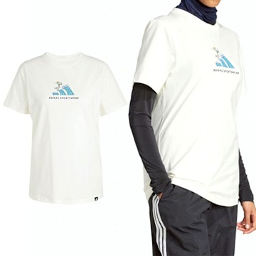Adidas Codes Doodle Surf 女款 白色 三葉草 愛迪達 電繡 圓領 運動 休閒 短袖 JX5330
