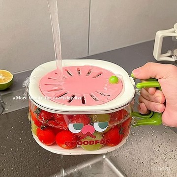 【限時特價】🔥新款多功能瀝水籃廚房帶蓋手柄菜籃子可愛洗水果神器便攜保鮮盒 KRJD