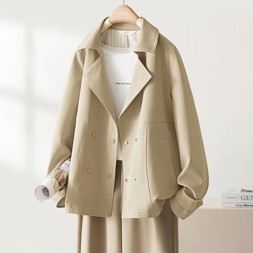 【MsMore】短款長袖英倫風衣寬鬆休閒小個子薄款中長外套# 124450