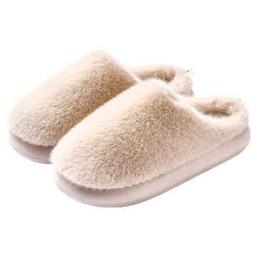 蓬鬆毛絨EVA厚底防滑保暖男女室內拖鞋  38~39  白色