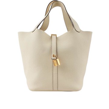 二手商品9成新_HERMES Picotin Lock 22cm MM手提水桶包(奶油白)
