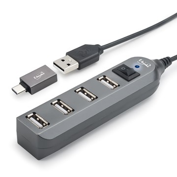 E-books H17 節能開關4孔USB-Hub  黑色  1入