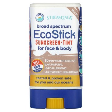 Stream2Sea, EcoStick 抗曬液，SPF 35，中性，0.5 盎司（14 克）