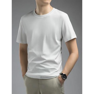 (免運)高端絲光棉男士短袖t恤圓領簡約純色新疆長絨棉純棉液氨體恤白小t